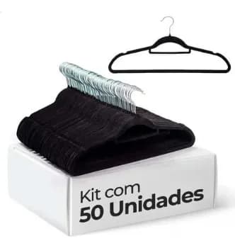 Vittak Kit 50 Cabides Veludo De Roupa Antideslizante Slim Adulto Cor Preto