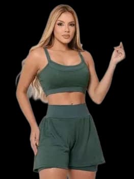 Conjunto Fitness Feminino Top Short Duplo Roupa Treino Run