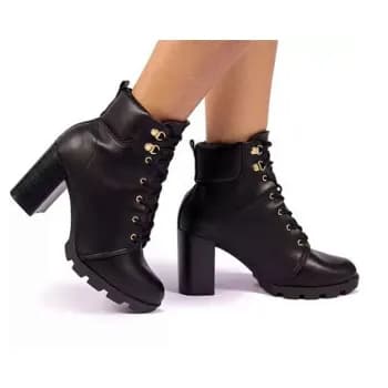 Bota Feminina Beira Rio Cano Curto Tratorada salto alto 9074.103 Bota da Moda