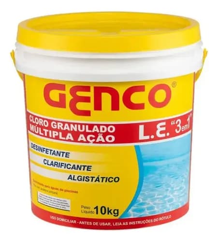 Genco Multipla Ação 3 Em 1 Balde 10kg Cloro Para Piscina