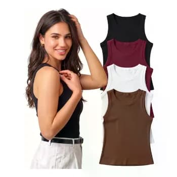 Kit 4 Blusa Regata Canelada Feminina Nadador Moda Básica Preto/marrom/vinho/branco Liso Gg