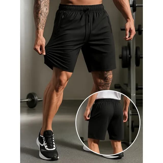 Kit Com 2 Shorts Academia Masculino Poliamida Bolso Ziper