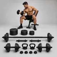 Kit Halteres Ajustável 6 em 1 15kg com Barra, Kettlebell e Apoio para Flexões