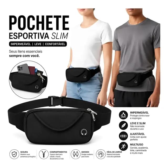 Pochete Esportiva De Corrida Slim Impermeável Celular Bike Preta
