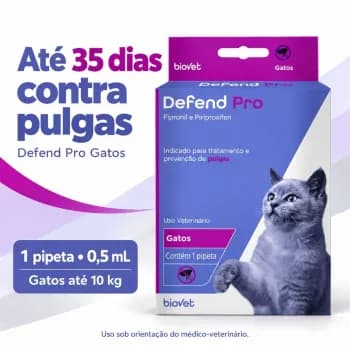 Defend Pro Gato Antipulgas Pipeta Antipulga Gatos até 10kg 0,5ml Biovet Fipronil Piriproxifen Spot On 35 Dias