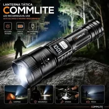 Lanterna Tática Recarregável Atualizada Led Visor Digital Zoom Telescopico Abs 3 Modos Iluminação Usb Display Digital Zoom Potente Alta Potência Commlite