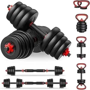 LGS Kit Halteres 6 em 1 Ajustável até 15kg com Barra e Anilhas em Aço