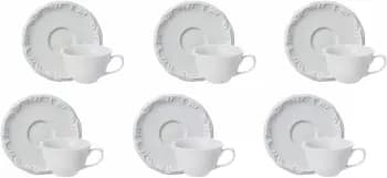 Porcelana Schmidt Pomerode com Relevo Estojo com 6 Xícaras de Café com Pires (Xícara Café 85 ml), Xícaras sem Pé, Branca