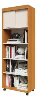 Estante Para Livros Com Portas 4 Prateleiras Organizador Livreiro Para Sala Escritório Multiuso Cor Cedro Off White