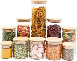 Oikos - Kit 10 Potes de Vidro Herméticos Redondos com Tampa de Bambu
