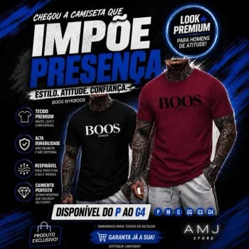 KIT Conjunto 2 Camisetas Masculina Bo...os 100% Algodao Camisa Gola Redonda Malha Premium | Plus Size P ao G4