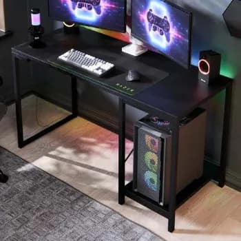 Escrivaninha Gamer Industrial De Mdf Com Prateleira Para Cpu E Estrutura De Aço Preta Preto Essenza