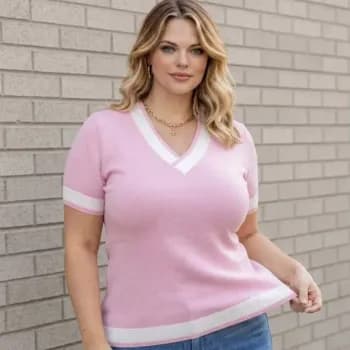 Blusa Feminina Plus Size | Blusinha de Tricot G Blusa Plus size | Blusinha Plus Size | Blusa em V