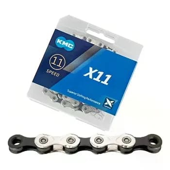 Corrente de bicicleta KMC X11 de 12.7mm x 2.18mm para coroa única SimCor Preto/Prateado