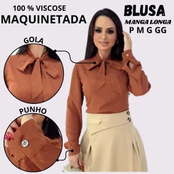 Blusa feminina manga longa, blusa social laço na gola, moda evangélica blusa em 100 % viscose maquinetada correntinha.