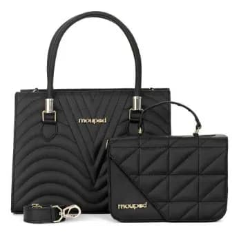 Kit Bolsa Feminina Mouped Carmem Preta De Ombro E Transversal Com Mia