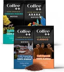 Kit 4 Pacotes Café Especial Torrado E Moído Coffee Mais Variedades: Cerrado Mineiro, Arara, Chapada De Minas E Clássico - 100% Arábica (4x250g)