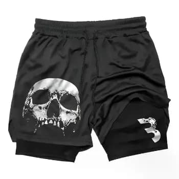 Short Academia Compressão Masculino Caveira Treino Corrida
