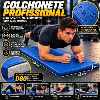 Colchonete Academia exercicios funcional 90x45x3 Espuma aglomerada de alto impacto Altadensidade Abdominal Fitness Tapete Azul
