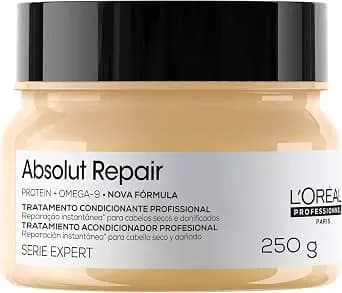 L'Oréal Professionnel Máscara Capilar Absolut Repair, Tratamento Capilar Proteico Para Nutrição Profunda, Hidrata, Repara Danos e Acrescenta Brilho, Para Cabelos Secos e Danificados, 250g