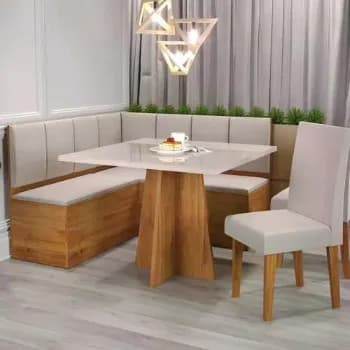 Conjunto De Canto Alemão Viero 2 Cadeiras Bege Mesa Quadrada Mdp