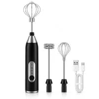 Mini Mixer Elétrico Portátil Recarregável USB 3 Velocidades com Batedor Fouet e Misturador Inox