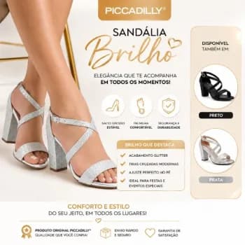 Sandália Feminina PICCADILLY Salto Bloco Glitter Brilho Elegante Festa Social Confortável