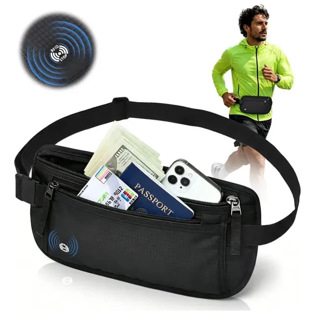 Pochete de Cintura e Corrida Impermeável com Proteção RFID e Anti-roubo - Compartimento para Celular e Passaporte, Ideal para Viagem e Moto, Masculino