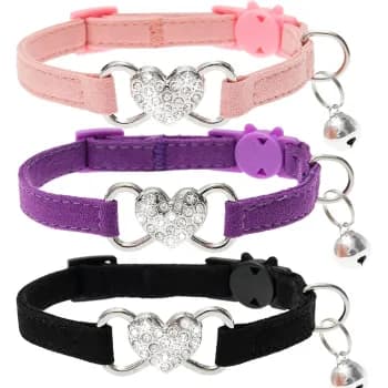 Coleira para Gato com Fecho de Segurança - Coleira para Gato com Strass e Sinos, Ajustável e Confortável para Gato, Filh