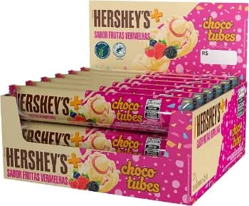 Biscoito Wafer Hershey’s Chocotubes - Frutas Vermelhas, 25g, Pack com 15 Unidades