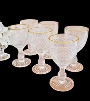 Jogo 6 Taças Versalhes Gold Vidro Canelado Borda Dourada 260ml - Click House