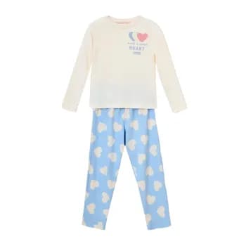 Pijama Hering Infantil Off White Conjunto Longo Infantil Menina Estampado