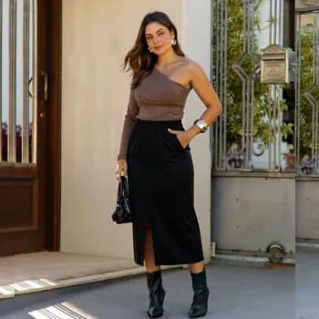Saia Midi Feminina Moderna Fenda Feminina Confortável tendencia Moda Evangélica Saia bolso frente saia justa saia Midi