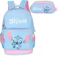 Mochila Infantil Stitch com Estojo Triplo Azul