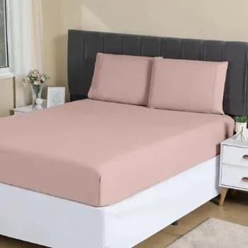 Jogo Lençol Casal 3pç 400 Fios Hipercal Conforto Macio Cor Rosa Desenho Do Tecido Liso