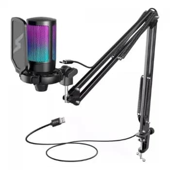 Microfone Gamer Fifine SuperFrame Edition SFM1, RGB, USB, Black, Com Braço Articulado ✨