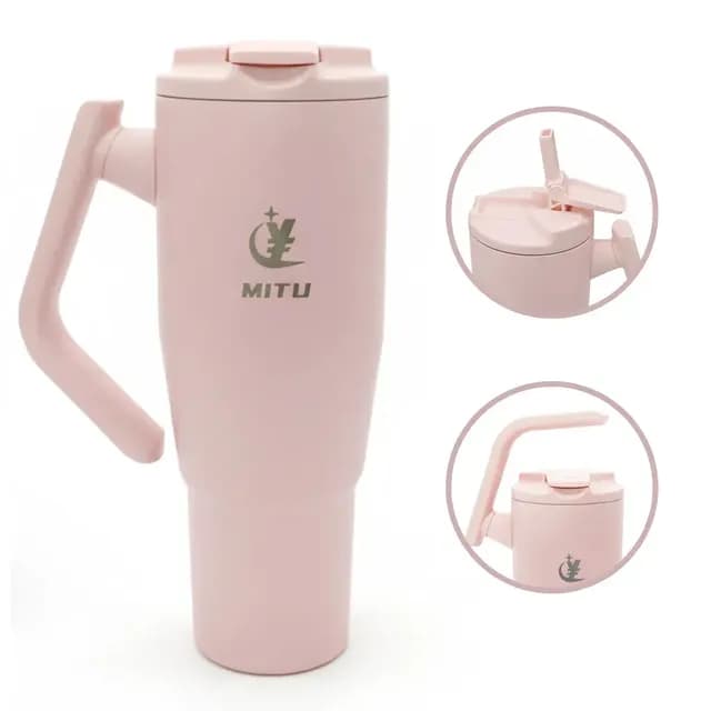 Copo Térmico Gigante 1,2l Inox Com Tampa E Inox Canudo Cor Rosa Lisa Copo Garrafa Inox De Fitness