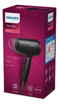 Philips Secador De Cabelo Essential 1200w Compacto Com Thermoprotect Secagem Prática E Suave | Cabo Dobrável Para Viagem | 3 Ajustes De Secagem | Bhc010/81