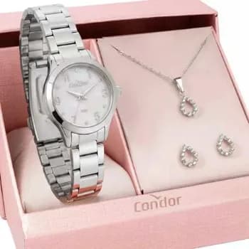 Kit Relógio Condor Feminino Com Colar E Brincos Co2036mxg/k4b