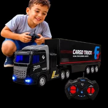 Caminhão Controle Remoto Carreta Baú Articulada Infantil Rc Preto Caminhão Cargo Truck
