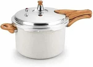 Panela De Pressão Creme 4,2l Indução 4 Válvulas Cabo De Madeira