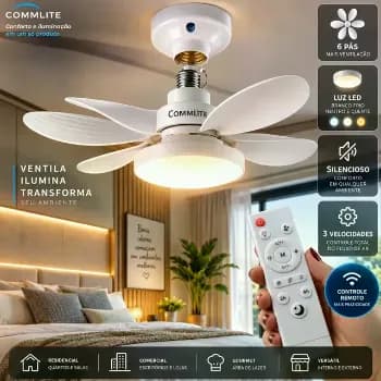 Ventilador de Teto 60W Silencioso Lâmpada Forte com LED, Controle e 6 Pás Soquete E27 Para Residencial Comercial Interno Externo Quarto Sala Cozinha