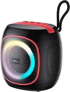 INAVA Caixa de Som Portátil com Suporte para Smartphone, 15h de Bateria, IPX6 à Prova d'Água, Luzes RGB, Som 360°, TWS/FM/USB/TF (vermelho)