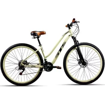 Bicicleta Aro 29 Gts Alumunio Lavy Câmbio Shimano 21 Marchas Bege Retro Com Preto 17