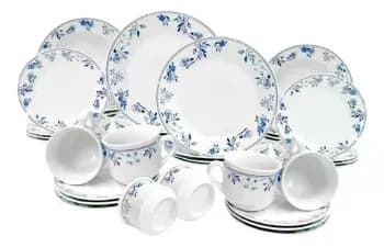 Aparelho De Jantar Mayara Em Porcelana 40 Peças Cor Branco E Azul Hauskraft