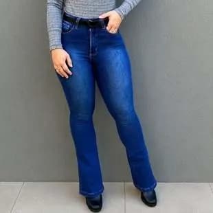 Calça Jeans Flare Feminina Cintura Alta Elastano Blogueira