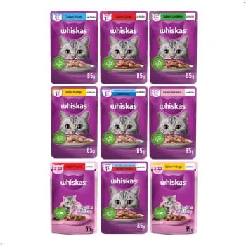 Kit 20 unidades 85g Sachê Whiskas Gatos Adultos Filhotes Castrados Alimento Úmido Ração Úmida Gato