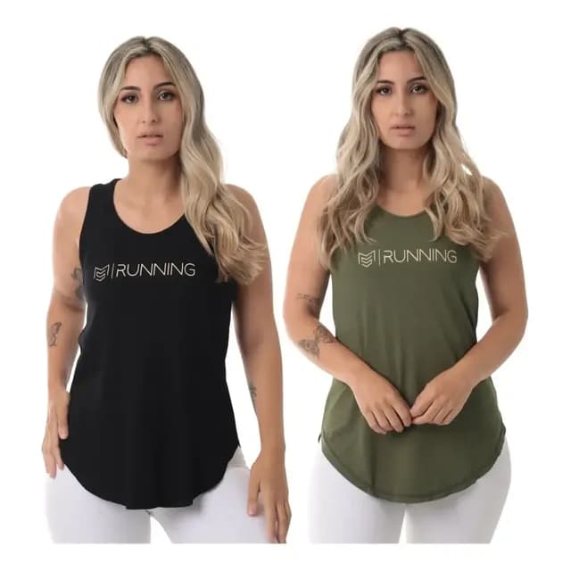 Kit 2 Camisetas Feminina Running Sallada Mista Preto/verde