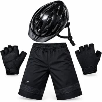 Kit Ciclismo Completo Capacete Bermuda Luvas Preto Esportivo Bike MTB