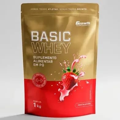Proteína Growth Supplements Basic Whey Pro em pó sabor Morango x 1kg